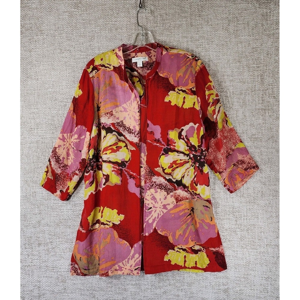 Coldwater Creek SILK WOOL Blend Open Front Kimono‎ Blouse Tunic Womens L Floral